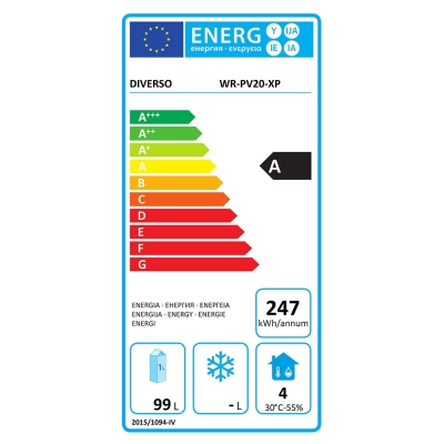 Frigo ventilé, 200 litres. acier inox WR-PV20-XP
